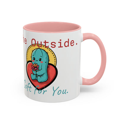 Prickly on the Outside, Soft for You Accent Coffee Mug — Cute Cactus Ceramic Mug (11/15 oz)