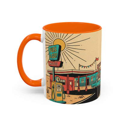 Route 66 Seligman Retro Pop Art Coffee Mug — Vintage Desert Roadside Design (11/15oz)