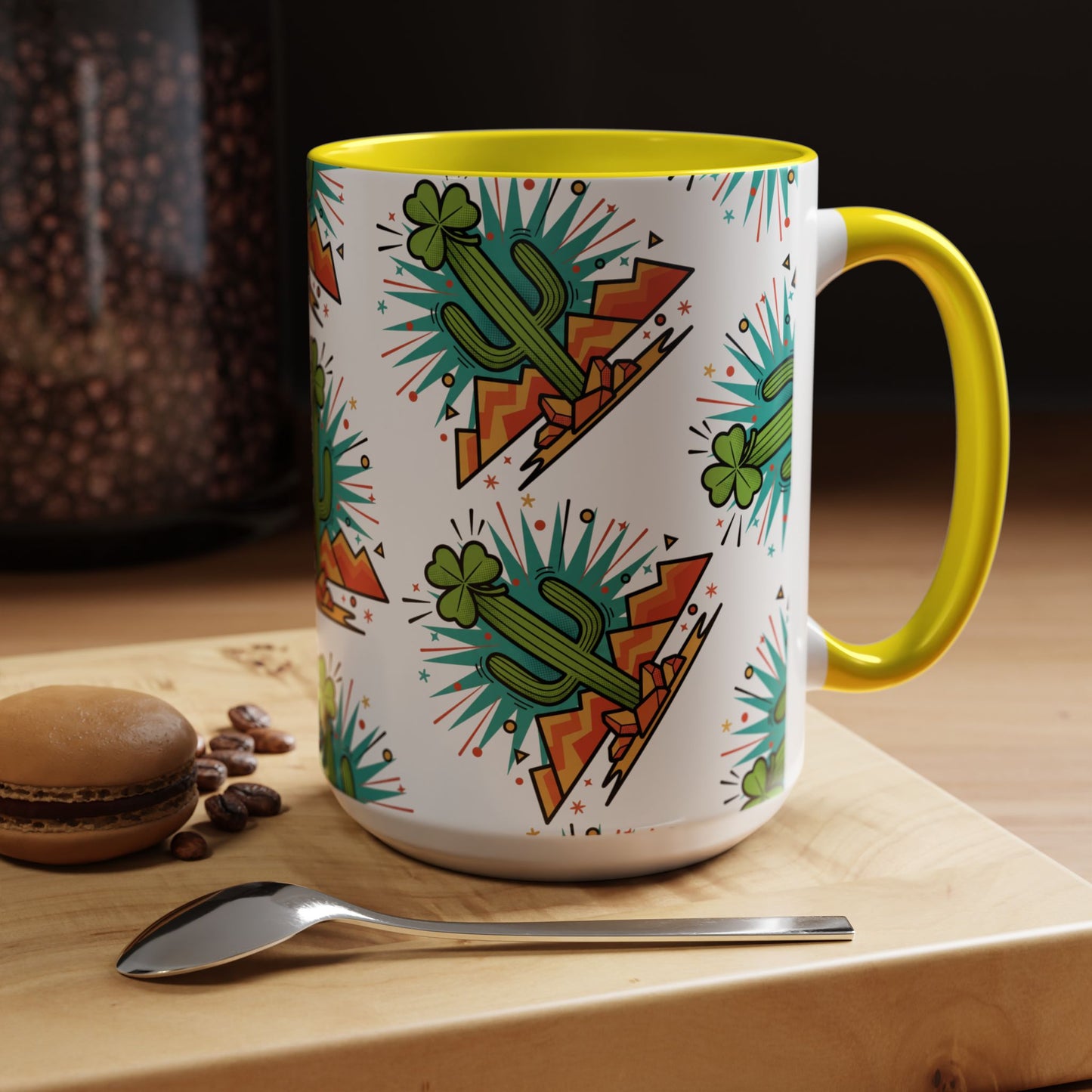 Arizona Shamrock Cactus Mug — Retro Pop Art St. Patrick’s Day Coffee Cup (11/15oz)