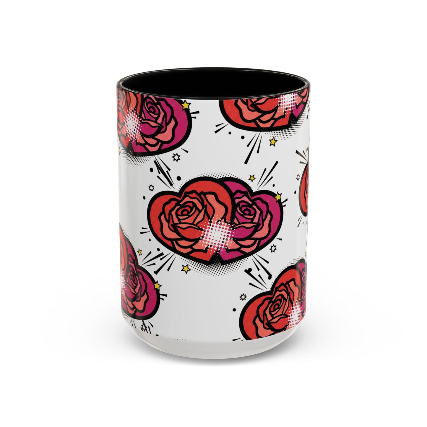 Rose Heart Accent Coffee Mug — Retro Pop Floral Design (11/15 oz)