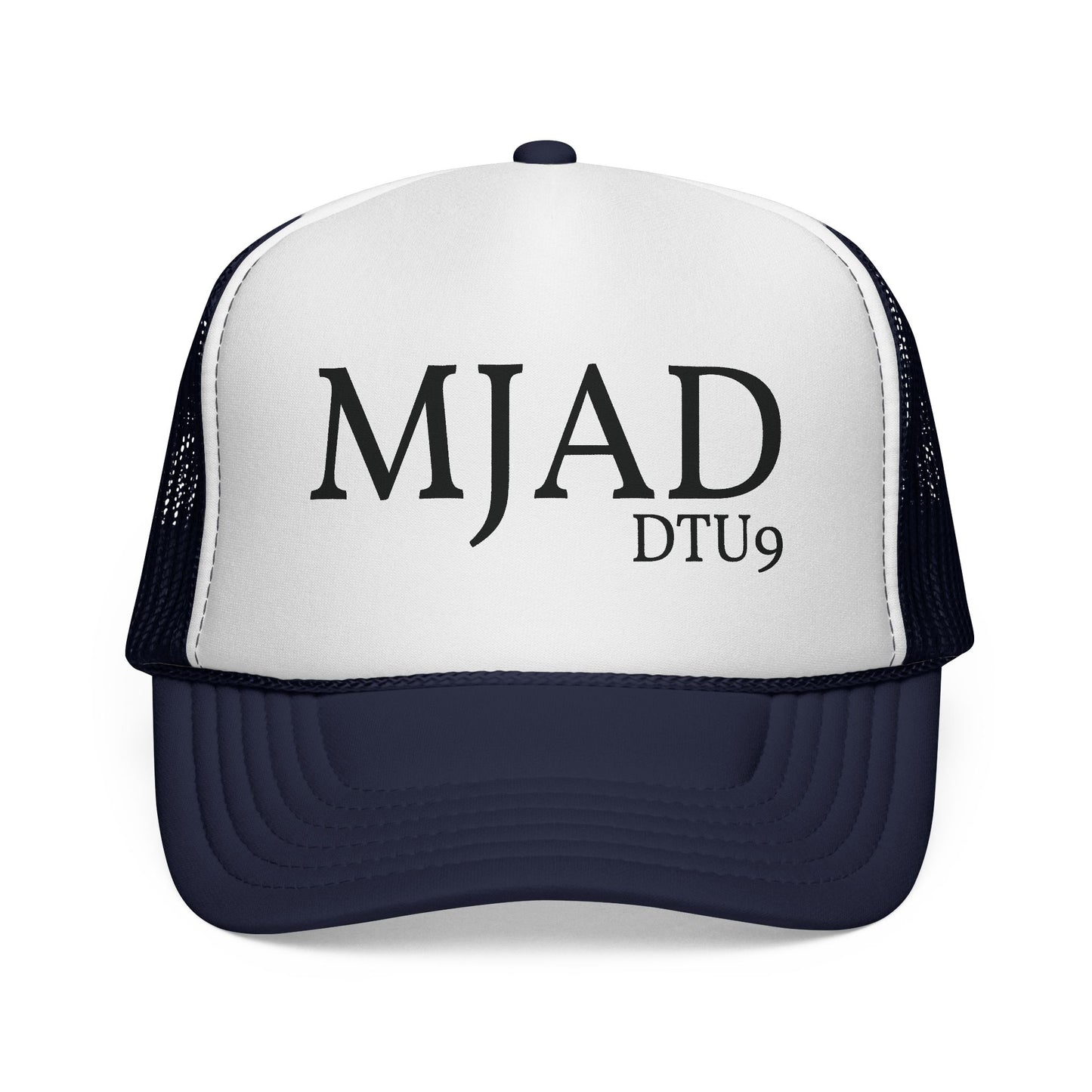 MJAD DTU9 Trucker Cap — Vintage Script Retro Mesh Baseball Hat
