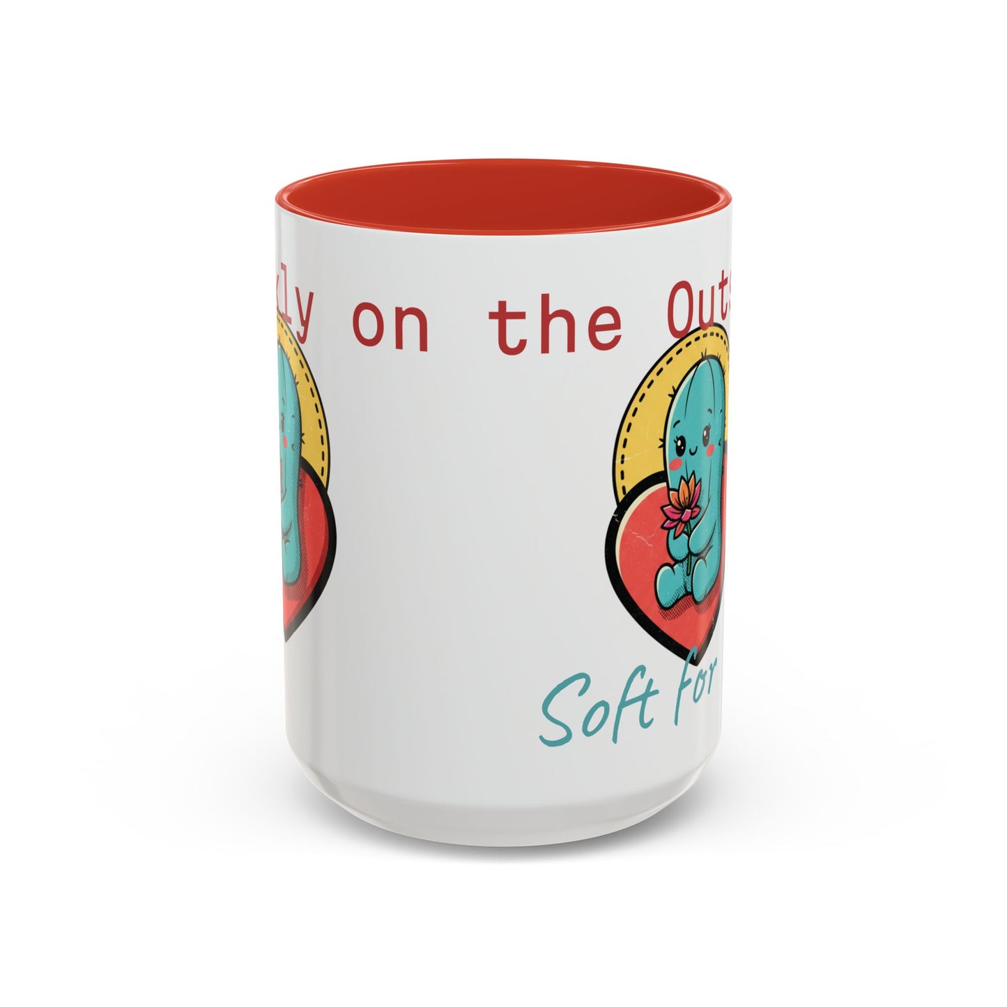 Prickly on the Outside, Soft for You Accent Coffee Mug — Cute Cactus Ceramic Mug (11/15 oz)