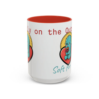 Prickly on the Outside, Soft for You Accent Coffee Mug — Cute Cactus Ceramic Mug (11/15 oz)