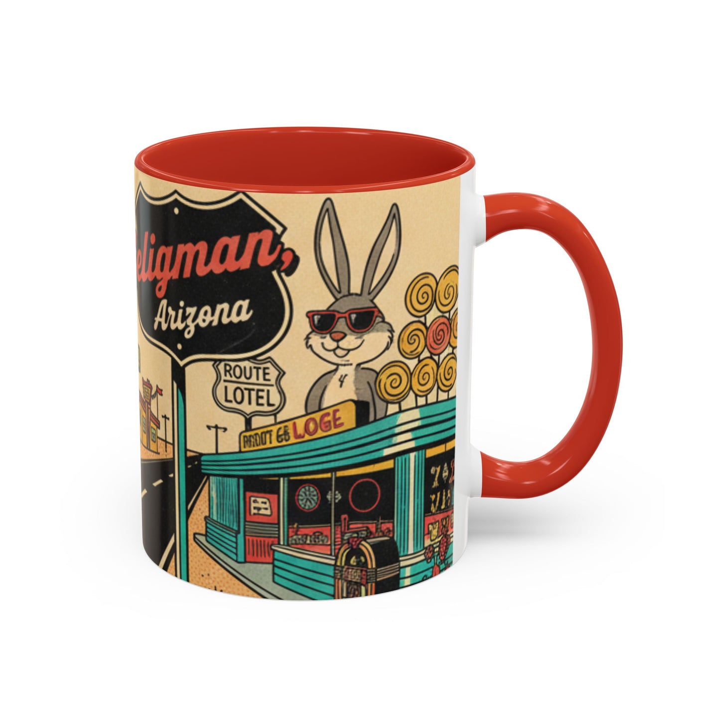 Route 66 Seligman Retro Pop Art Coffee Mug — Vintage Desert Roadside Design (11/15oz)