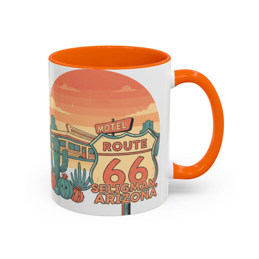 Route 66 Seligman Retro Pop Art Coffee Mug — Pastel Desert Sunset