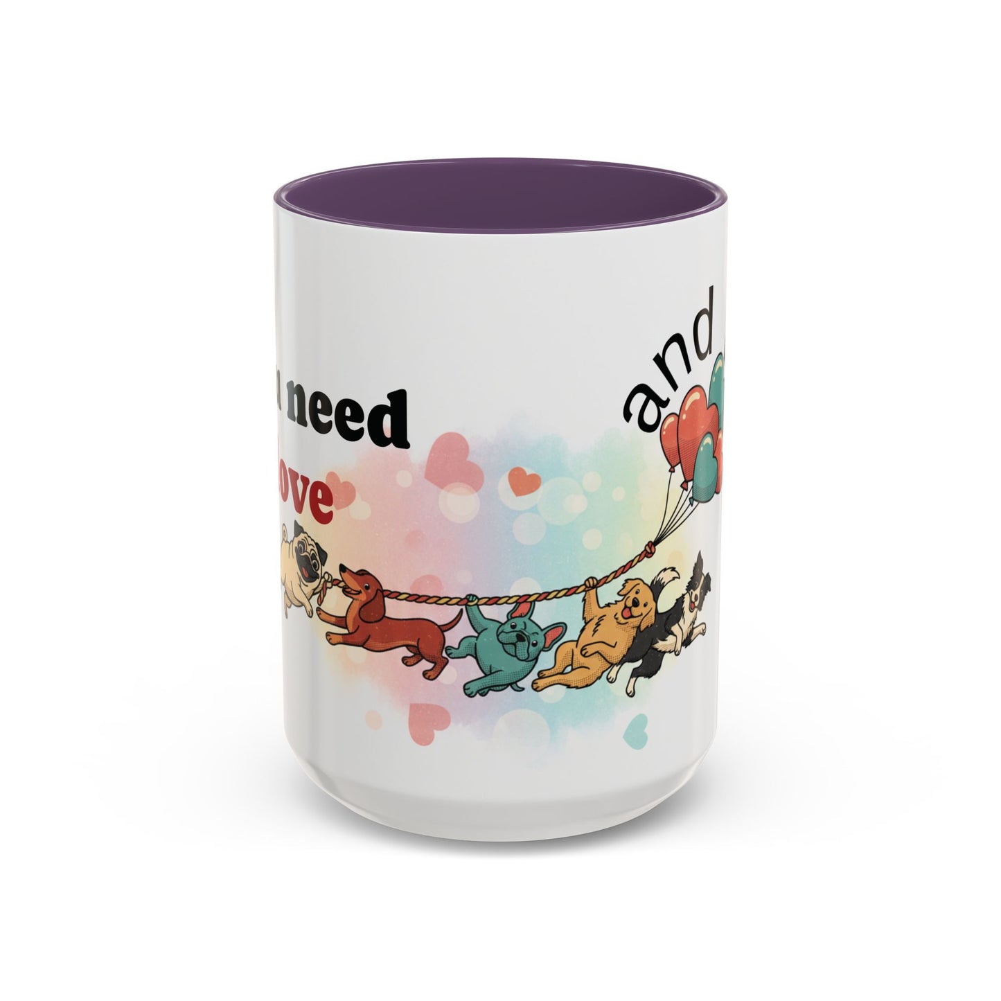 Valentine Dogs Tug-of-Love Mug — Playful Pop-Art Heart Balloons