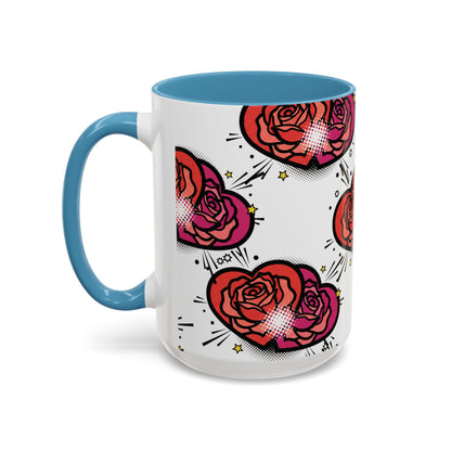 Rose Heart Accent Coffee Mug — Retro Pop Floral Design (11/15 oz)