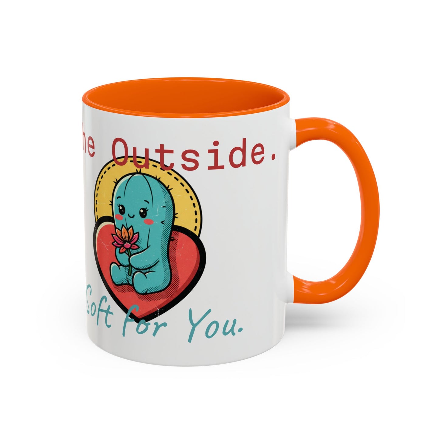 Prickly on the Outside, Soft for You Accent Coffee Mug — Cute Cactus Ceramic Mug (11/15 oz)