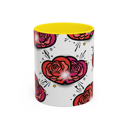 Rose Heart Accent Coffee Mug — Retro Pop Floral Design (11/15 oz)