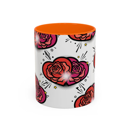 Rose Heart Accent Coffee Mug — Retro Pop Floral Design (11/15 oz)