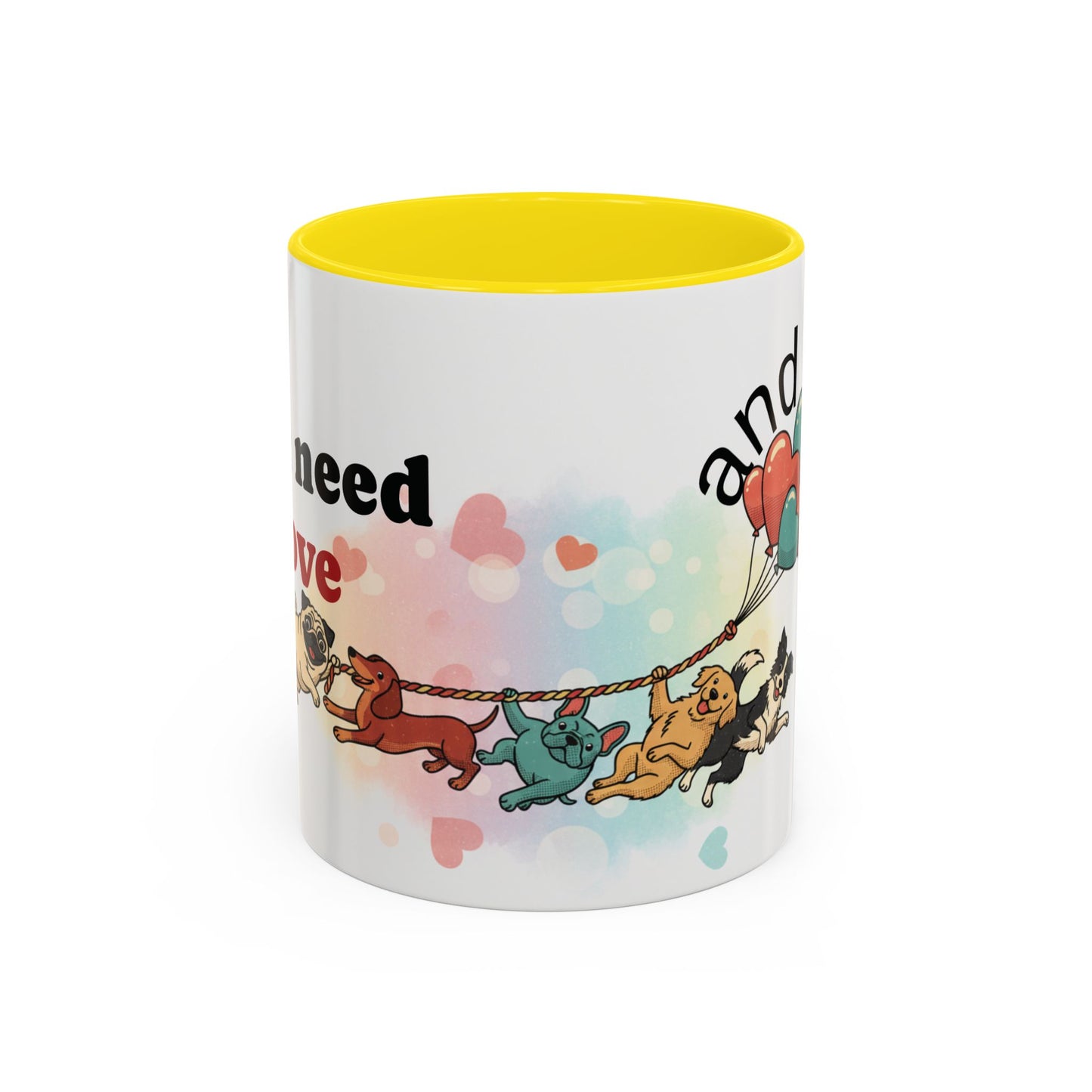 Valentine Dogs Tug-of-Love Mug — Playful Pop-Art Heart Balloons