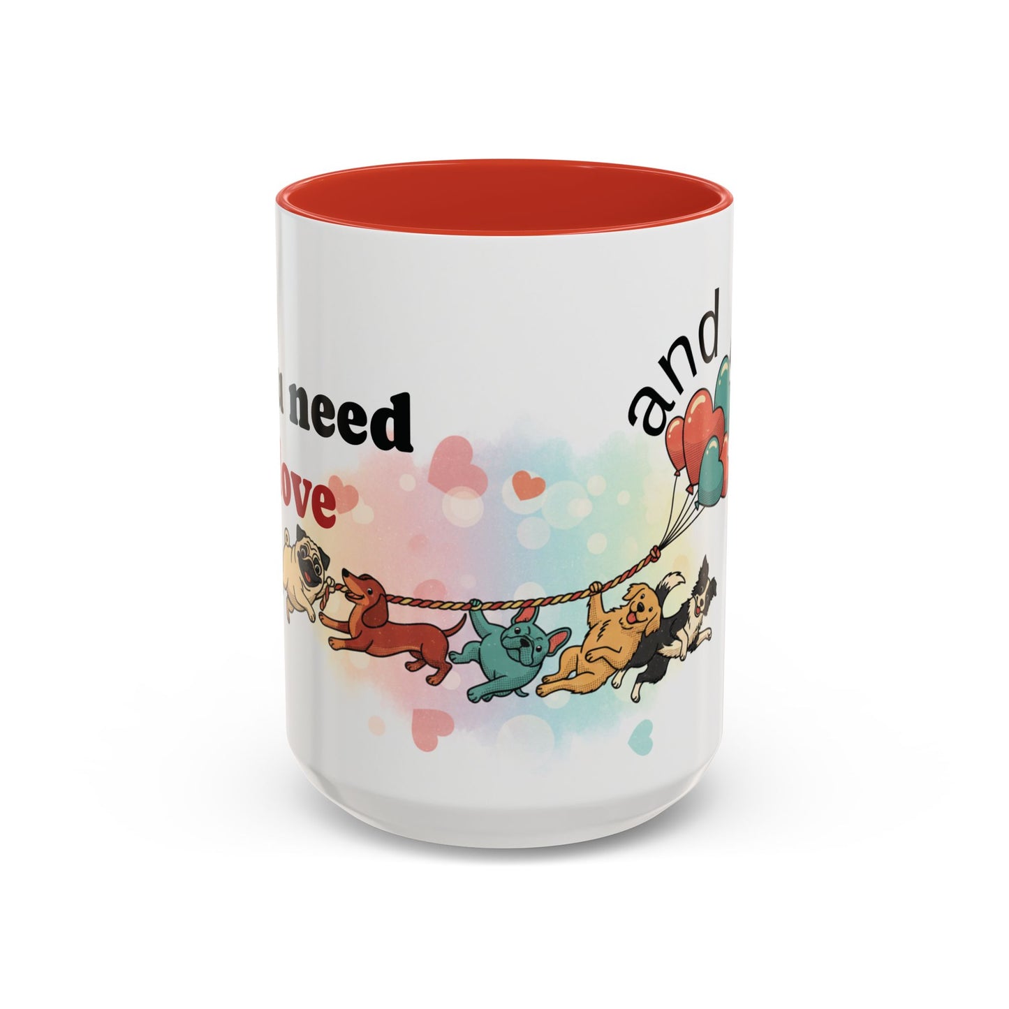 Valentine Dogs Tug-of-Love Mug — Playful Pop-Art Heart Balloons