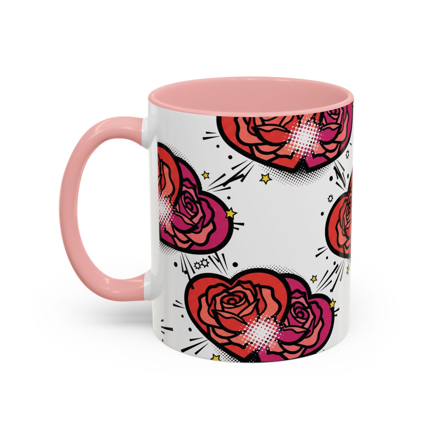 Rose Heart Accent Coffee Mug — Retro Pop Floral Design (11/15 oz)