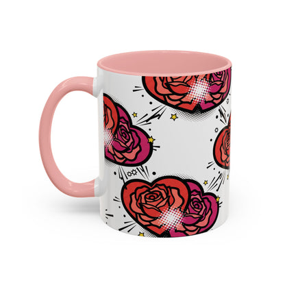 Rose Heart Accent Coffee Mug — Retro Pop Floral Design (11/15 oz)