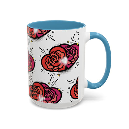 Rose Heart Accent Coffee Mug — Retro Pop Floral Design (11/15 oz)