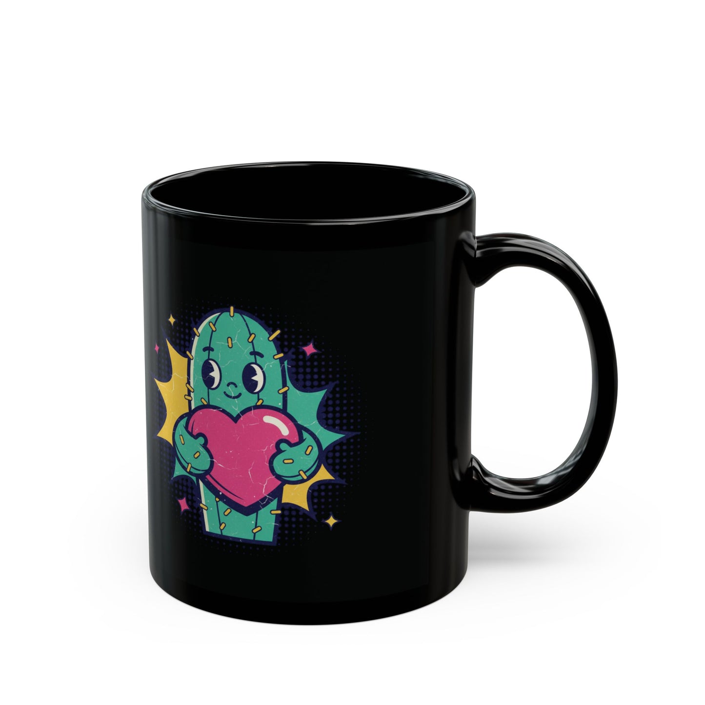 11oz/15oz Black Mug — "The Prick That Holds My Heart" Cactus Love Coffee Cup