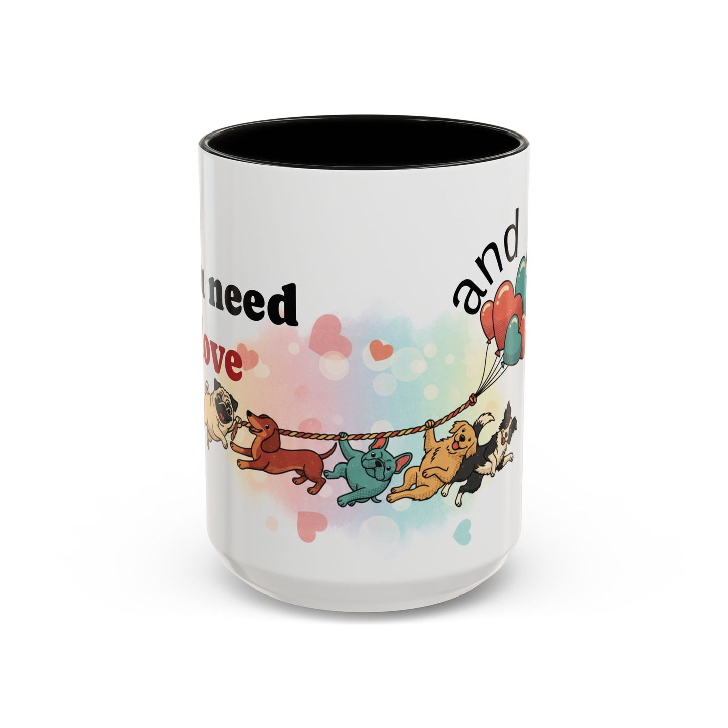 Valentine Dogs Tug-of-Love Mug — Playful Pop-Art Heart Balloons