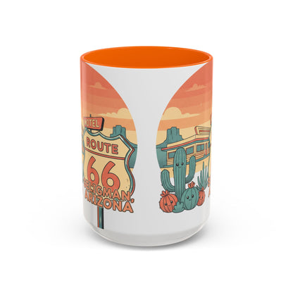 Route 66 Seligman Retro Pop Art Coffee Mug — Pastel Desert Sunset