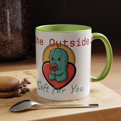 Prickly on the Outside, Soft for You Accent Coffee Mug — Cute Cactus Ceramic Mug (11/15 oz)