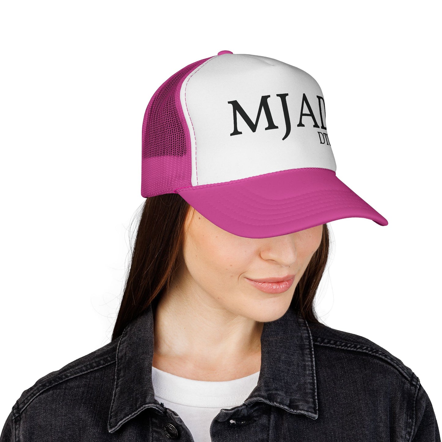 MJAD DTU9 Trucker Cap — Vintage Script Retro Mesh Baseball Hat