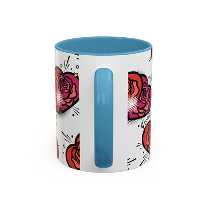 Rose Heart Accent Coffee Mug — Retro Pop Floral Design (11/15 oz)