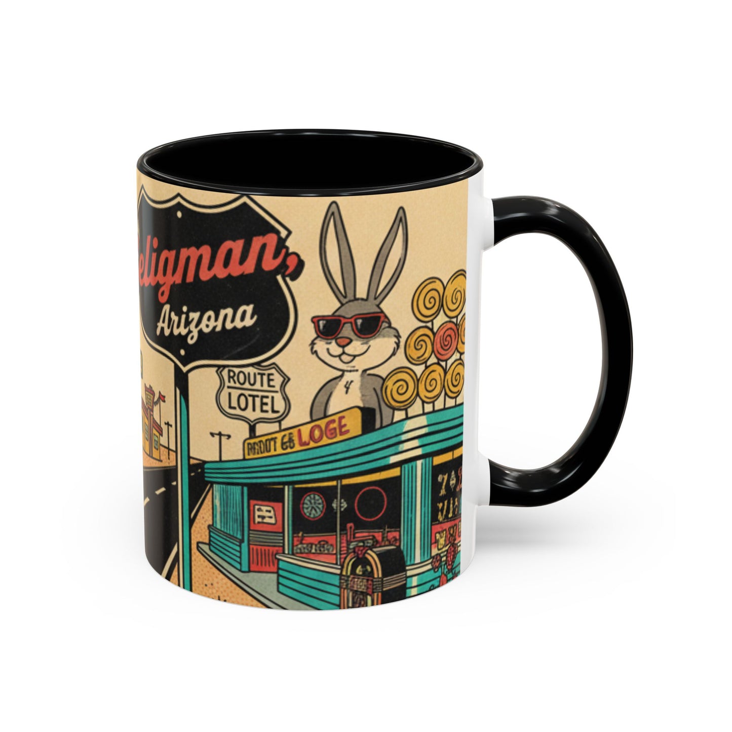 Route 66 Seligman Retro Pop Art Coffee Mug — Vintage Desert Roadside Design (11/15oz)