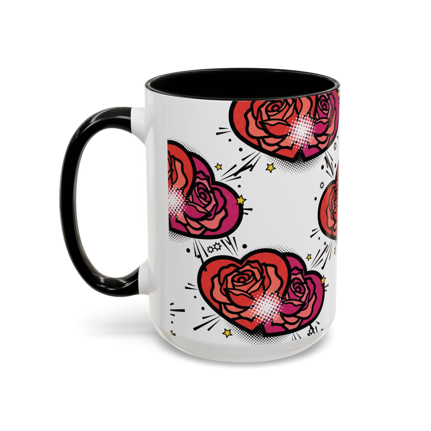 Rose Heart Accent Coffee Mug — Retro Pop Floral Design (11/15 oz)