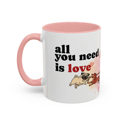 Valentine Dogs Tug-of-Love Mug — Playful Pop-Art Heart Balloons