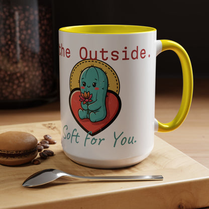 Prickly on the Outside, Soft for You Accent Coffee Mug — Cute Cactus Ceramic Mug (11/15 oz)
