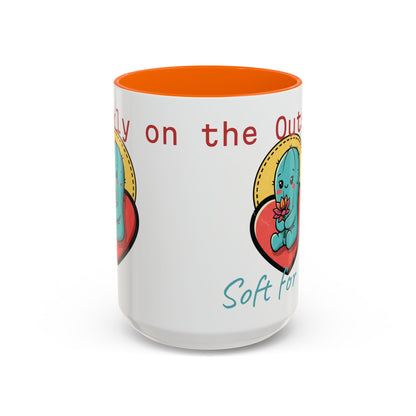 Prickly on the Outside, Soft for You Accent Coffee Mug — Cute Cactus Ceramic Mug (11/15 oz)