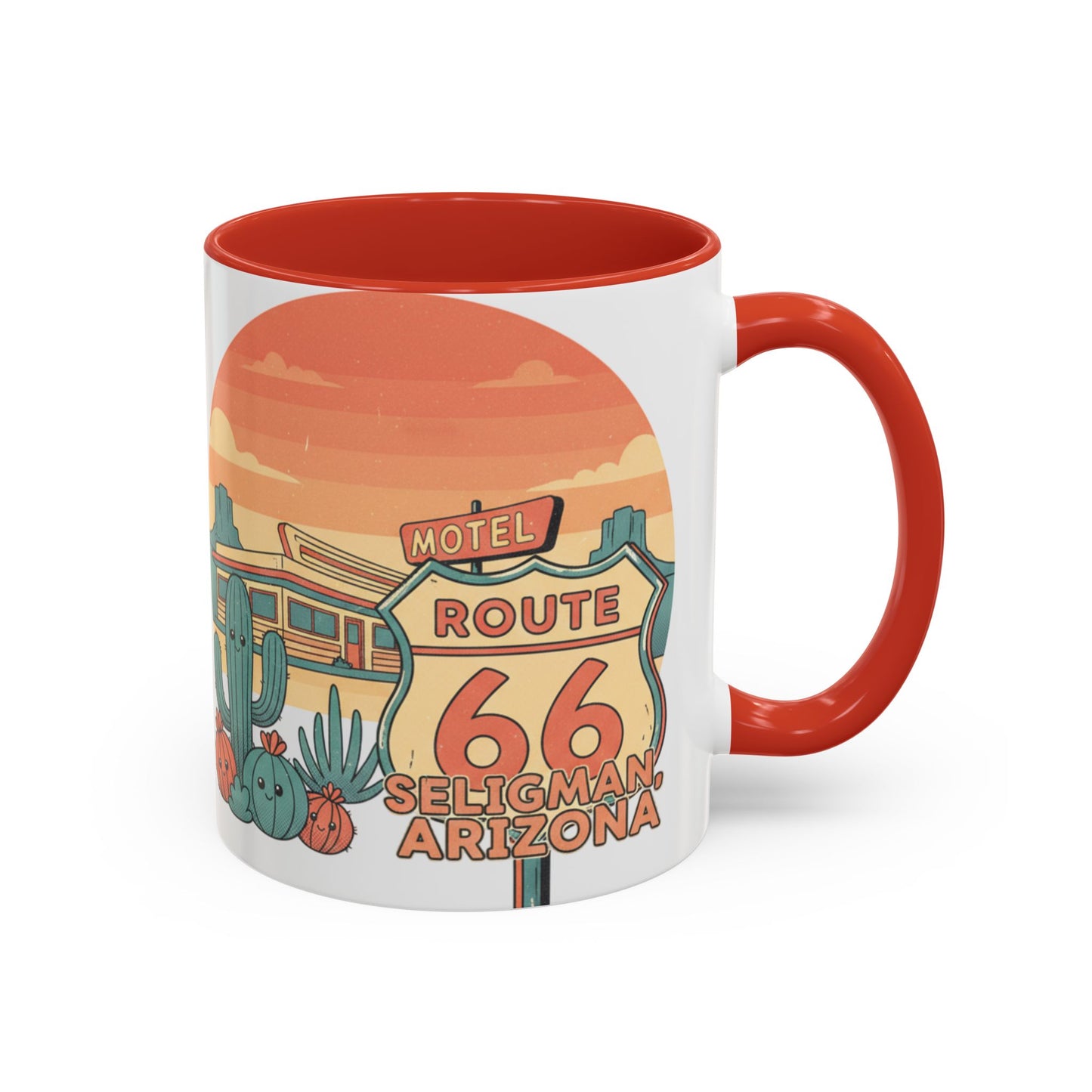 Route 66 Seligman Retro Pop Art Coffee Mug — Pastel Desert Sunset