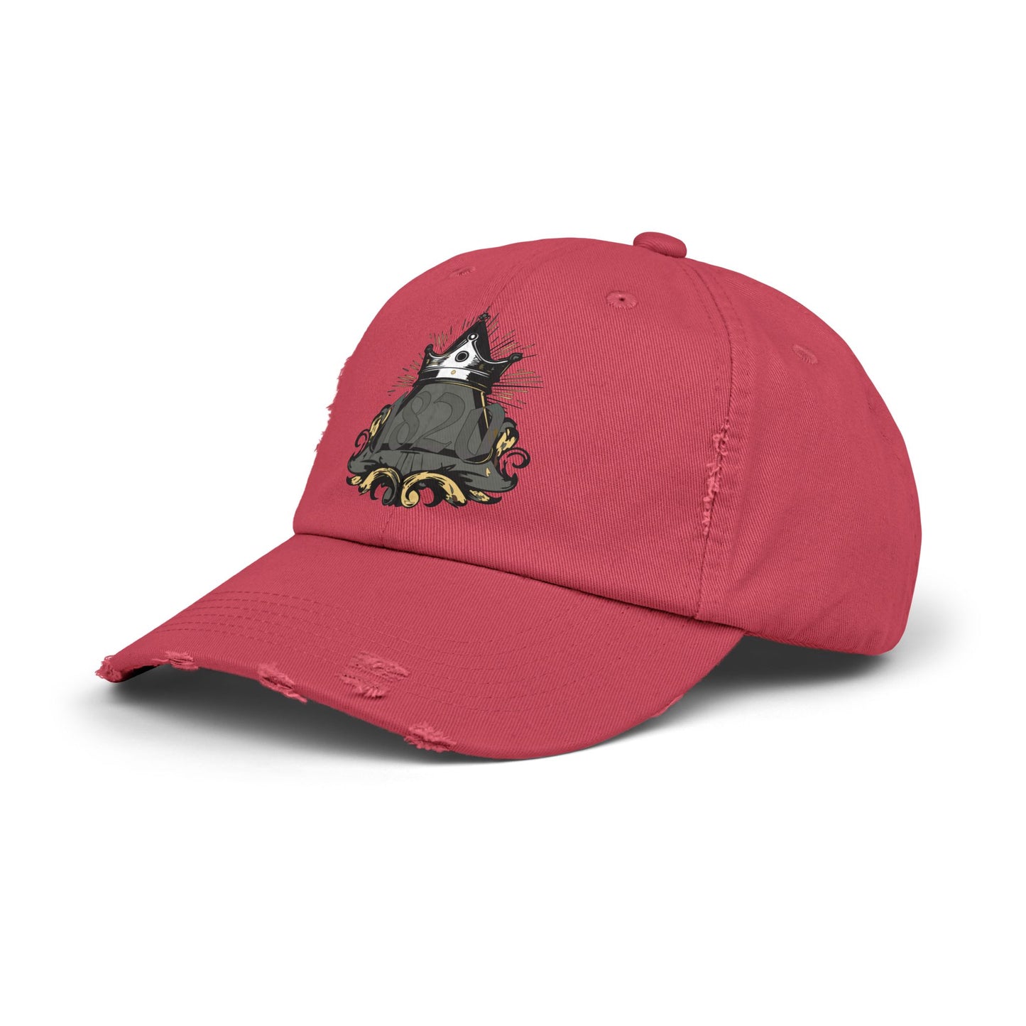 "1820" Distressed Baseball Cap with Gothic Crest Design