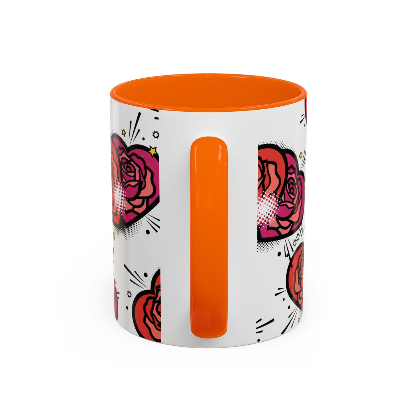 Rose Heart Accent Coffee Mug — Retro Pop Floral Design (11/15 oz)