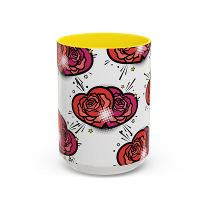 Rose Heart Accent Coffee Mug — Retro Pop Floral Design (11/15 oz)