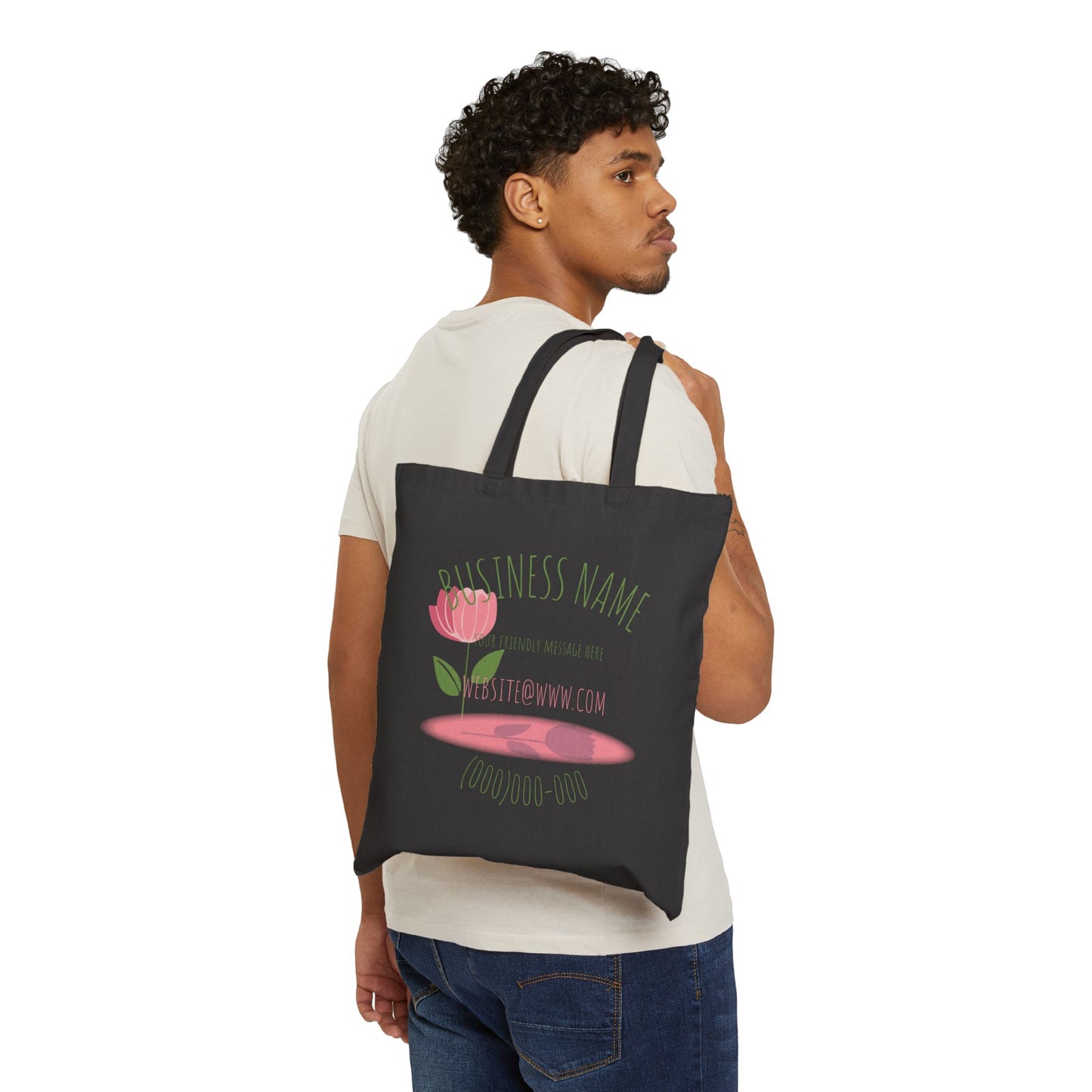 Floral Canvas Tote Bag — Personalized Business Logo Flower Market Bag