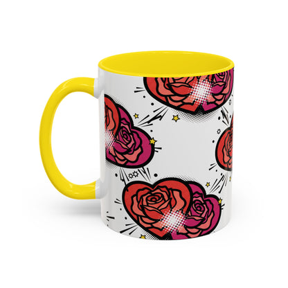 Rose Heart Accent Coffee Mug — Retro Pop Floral Design (11/15 oz)