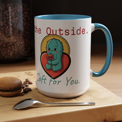 Prickly on the Outside, Soft for You Accent Coffee Mug — Cute Cactus Ceramic Mug (11/15 oz)