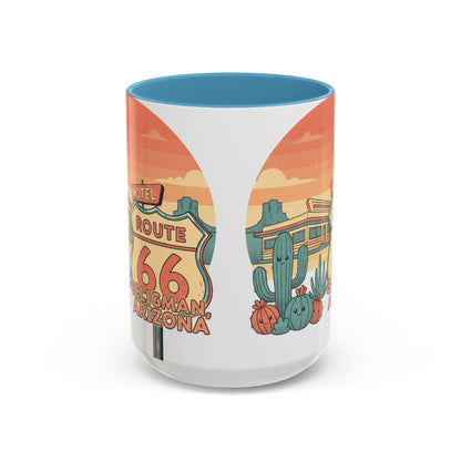 Route 66 Seligman Retro Pop Art Coffee Mug — Pastel Desert Sunset