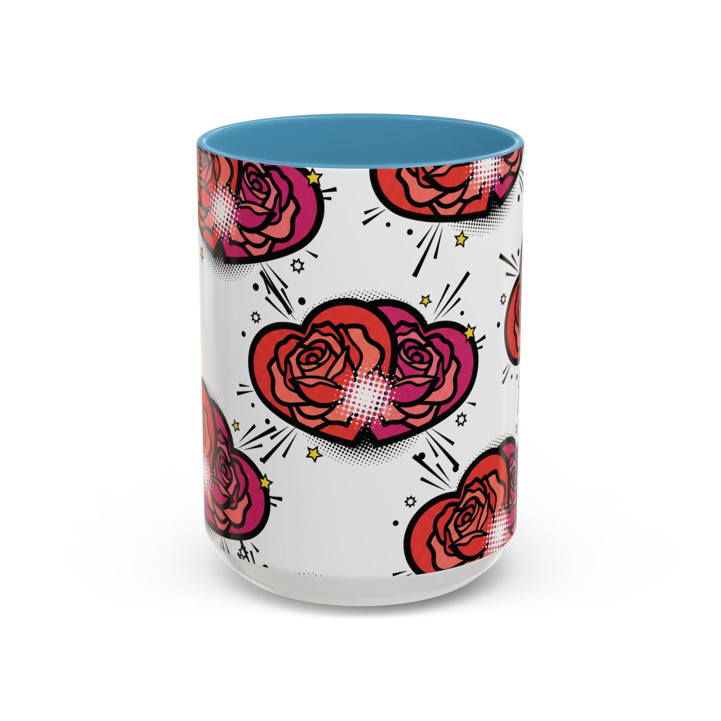 Rose Heart Accent Coffee Mug — Retro Pop Floral Design (11/15 oz)