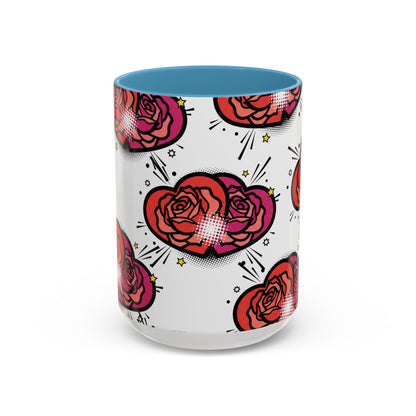 Rose Heart Accent Coffee Mug — Retro Pop Floral Design (11/15 oz)