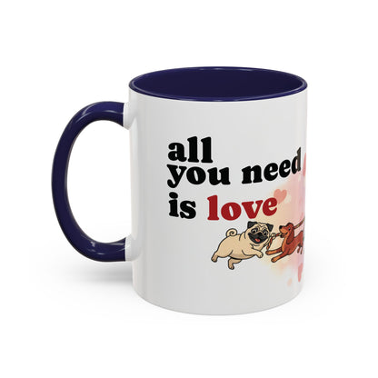 Valentine Dogs Tug-of-Love Mug — Playful Pop-Art Heart Balloons