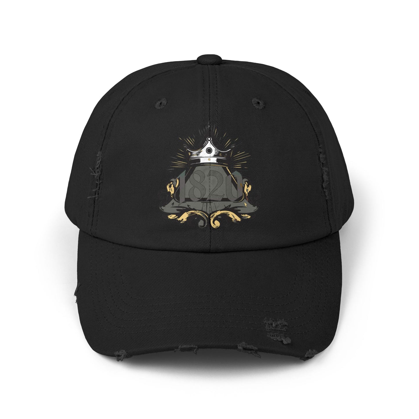 "1820" Distressed Baseball Cap with Gothic Crest Design