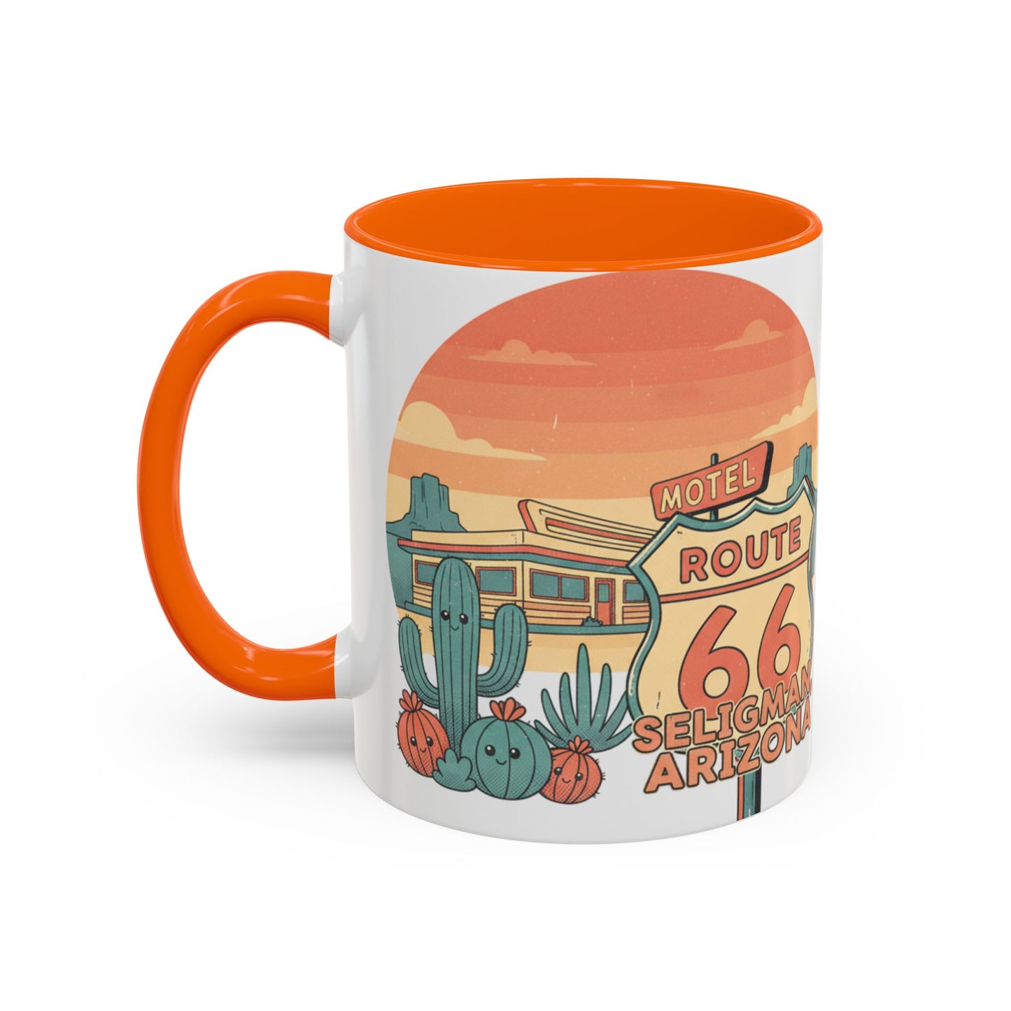 Route 66 Seligman Retro Pop Art Coffee Mug — Pastel Desert Sunset