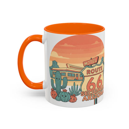 Route 66 Seligman Retro Pop Art Coffee Mug — Pastel Desert Sunset