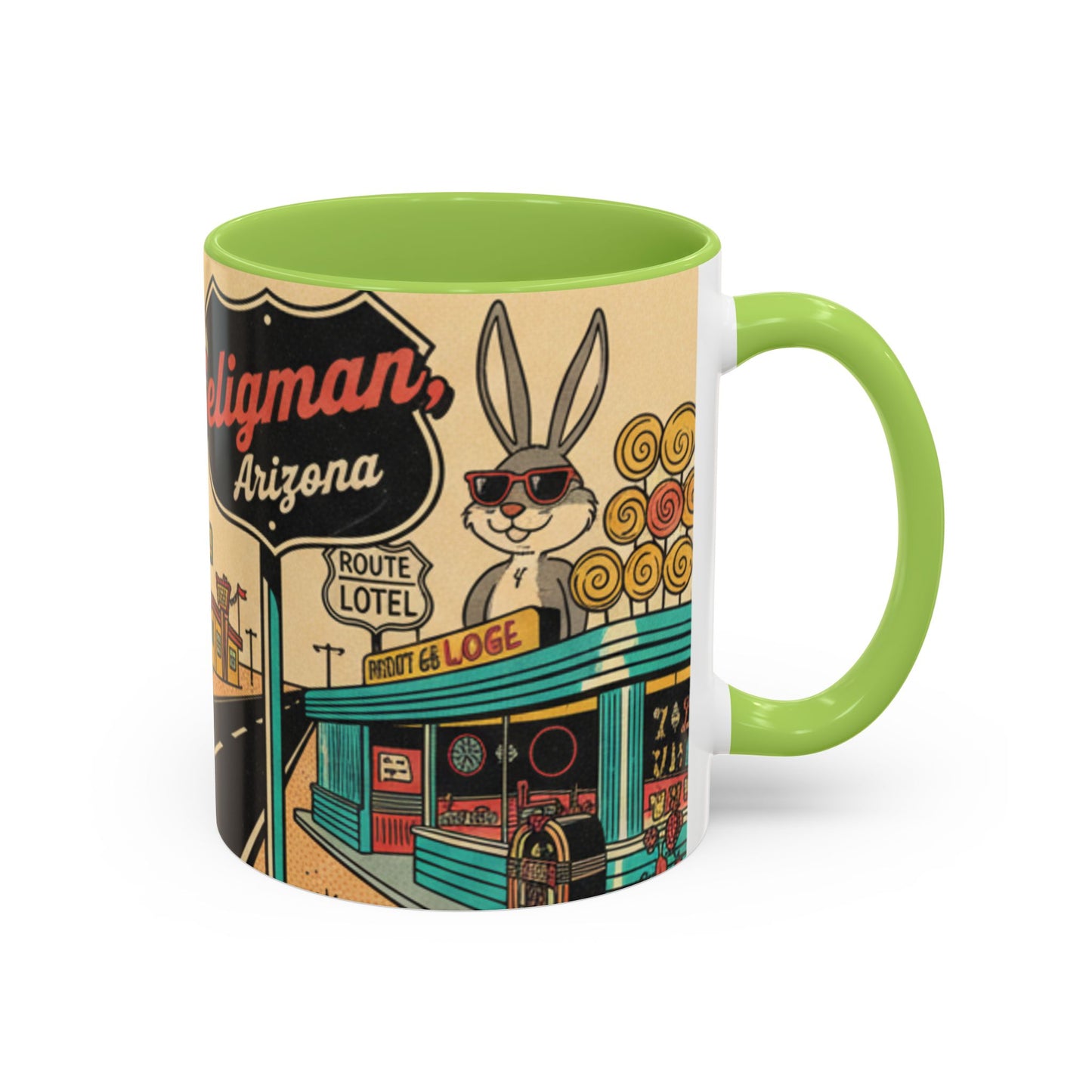 Route 66 Seligman Retro Pop Art Coffee Mug — Vintage Desert Roadside Design (11/15oz)