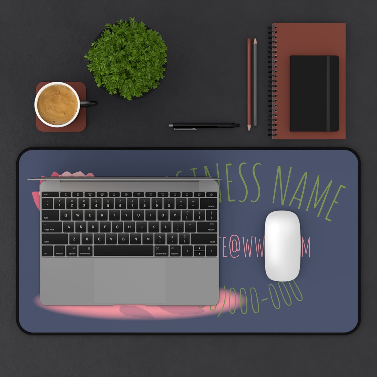 Floral Business Desk Mat — Customizable Logo, Contact Info Mouse Pad