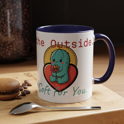 Prickly on the Outside, Soft for You Accent Coffee Mug — Cute Cactus Ceramic Mug (11/15 oz)