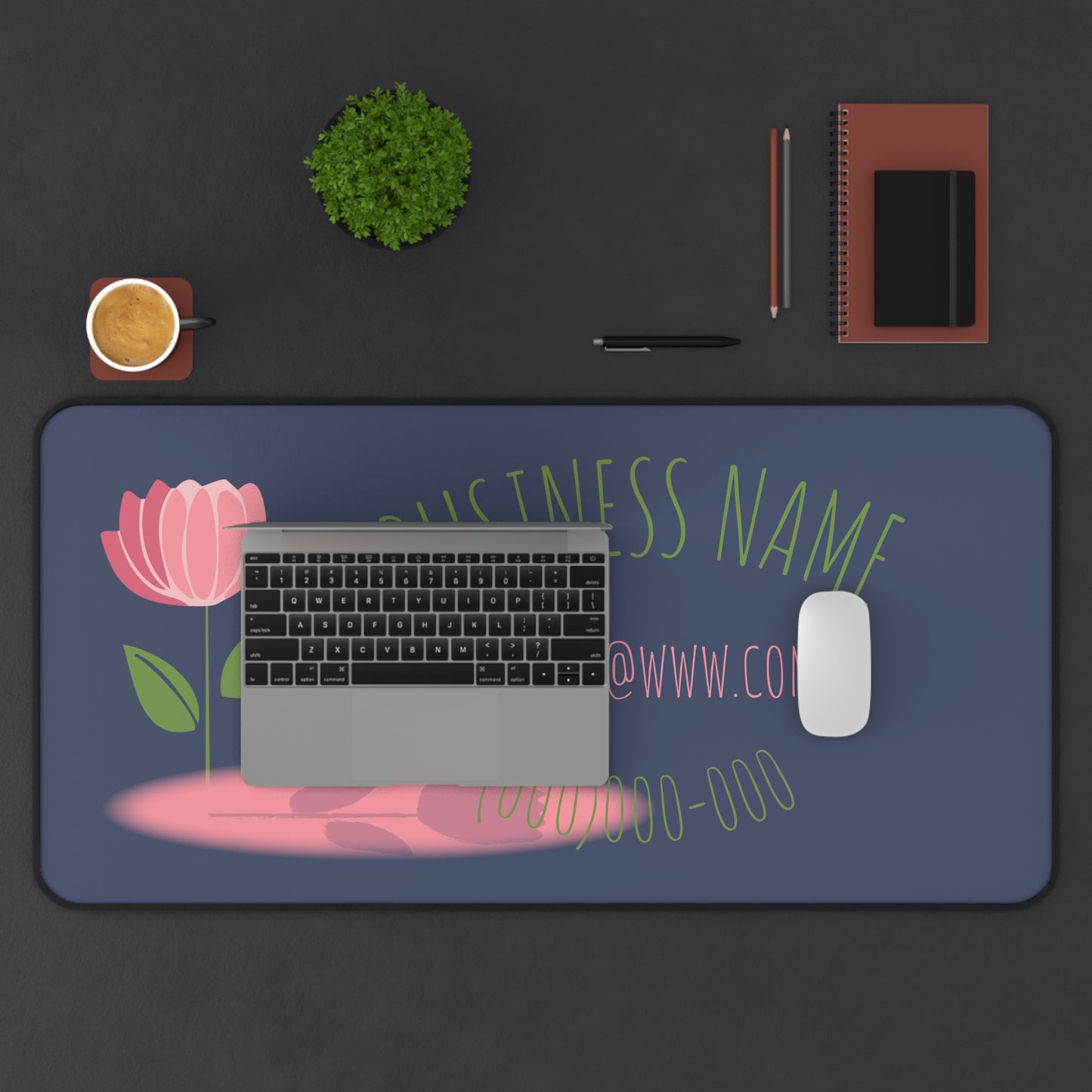 Floral Business Desk Mat — Customizable Logo, Contact Info Mouse Pad