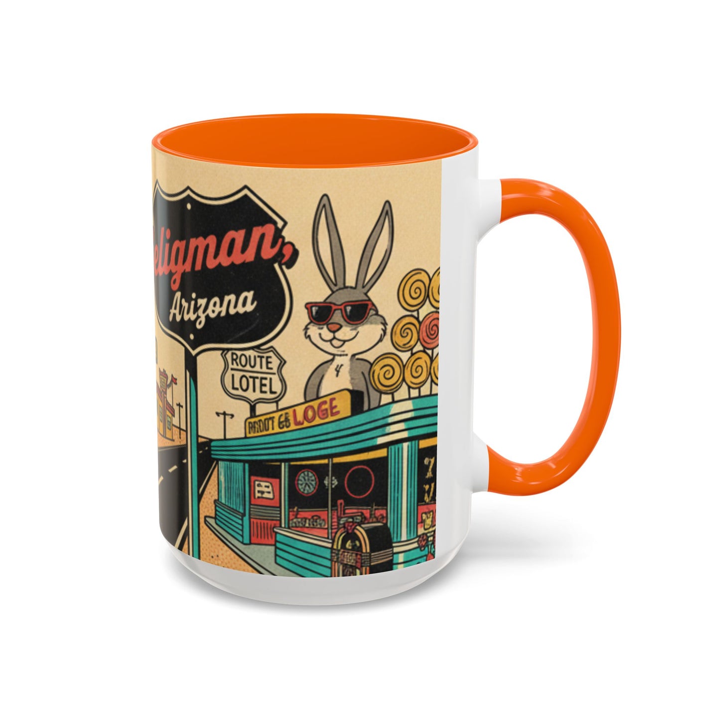 Route 66 Seligman Retro Pop Art Coffee Mug — Vintage Desert Roadside Design (11/15oz)
