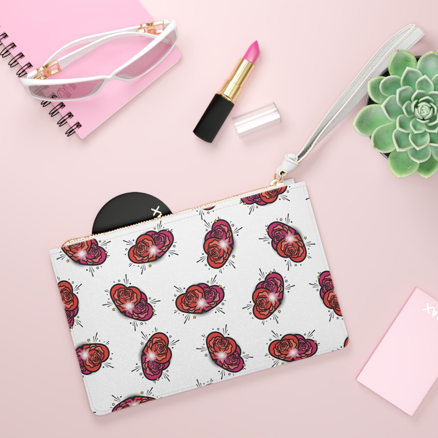 Rose Pattern Clutch Bag – Floral Cosmetic Wristlet for Women